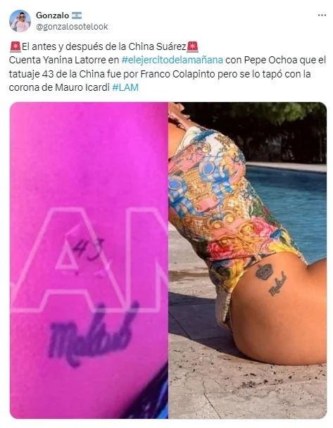 tatuaje, icardi, china suárez, colapinto